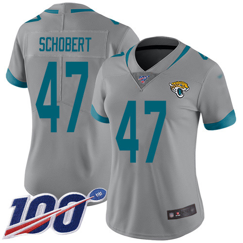 Nike Jacksonville Jaguars #47 Joe Schobert Silver Women Stitched NFL Limited Inverted Legend 100th Season Jersey